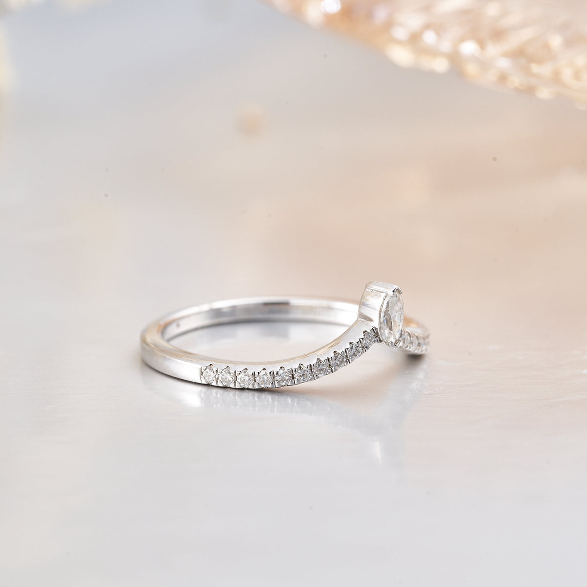 Moissanite Marquise V Shaped Curved Wedding Band for Women 0.22CT