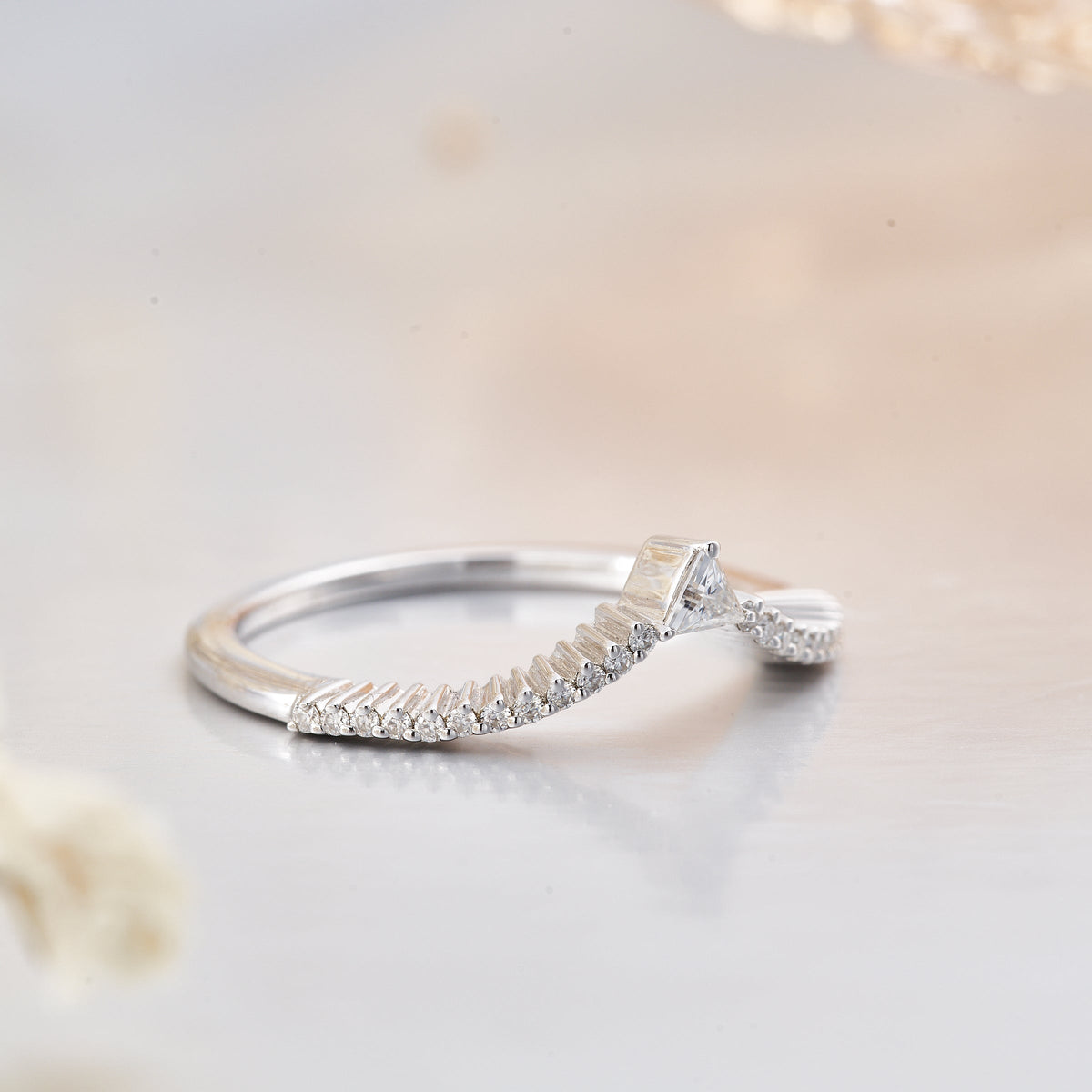V Shaped Moissanite Curved Wedding Band for Women 0.22CT