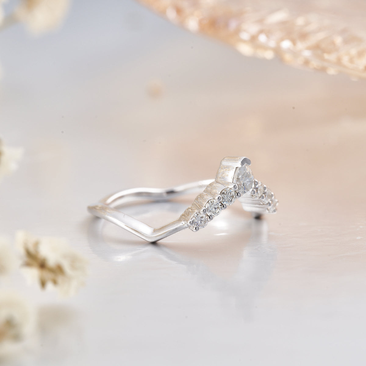 Moissanite V Shaped Chevron Wedding Bands for Women 0.34CT
