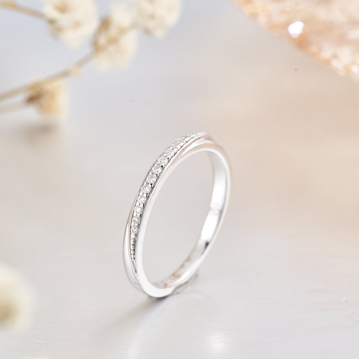 Moissanite Half Sterling Silver Eternity Ring for Women 1.2mm