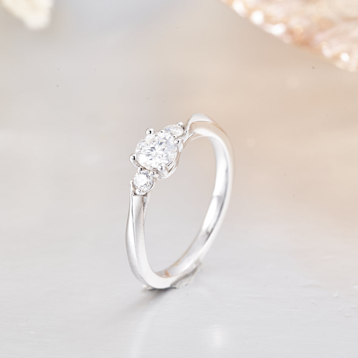 3 Stone Moissanite Engagement Ring for Women in Sterling Silver