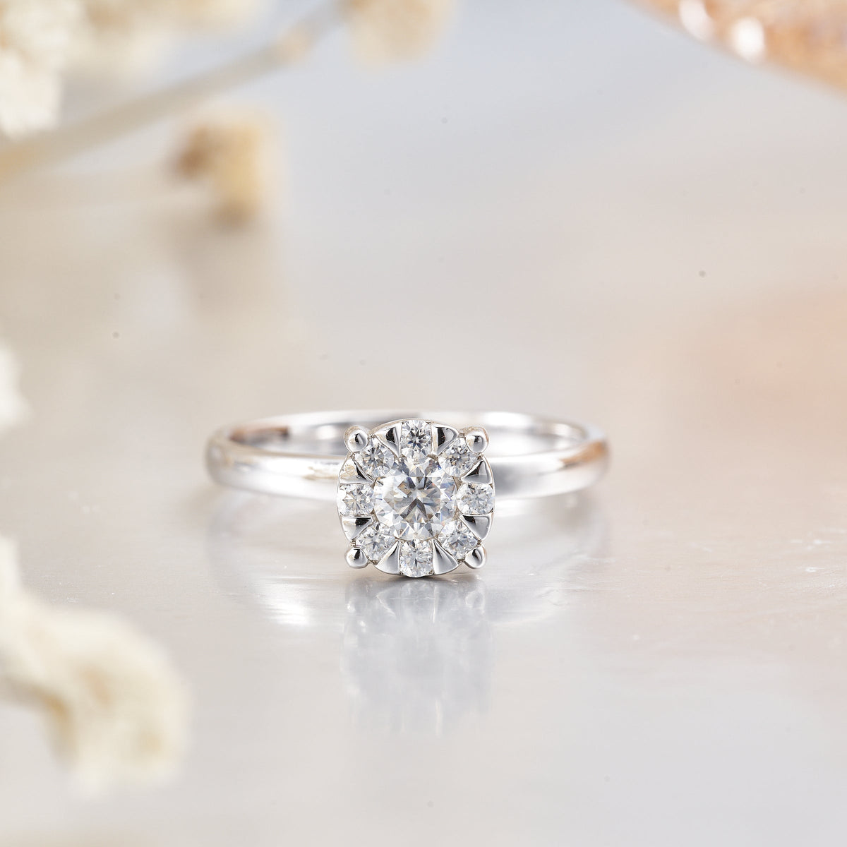 Moissanite Round Cut Solitaire Silver Engagement Ring for Women
