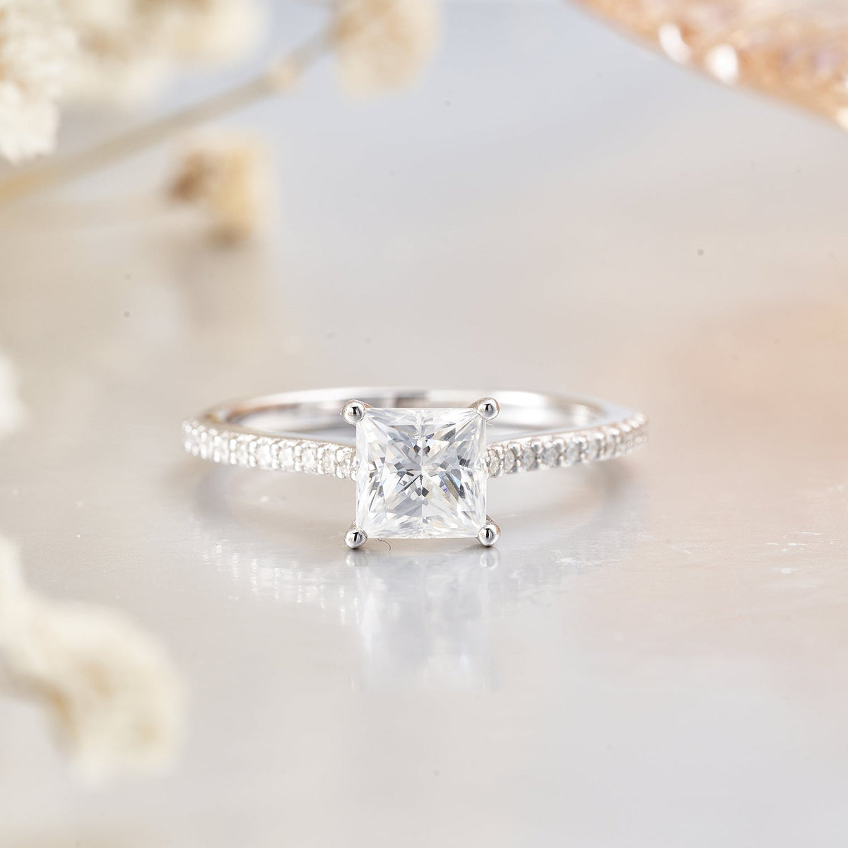 Princess Cut Solitaire Moissanite Engagement Ring for Women 1.35CT