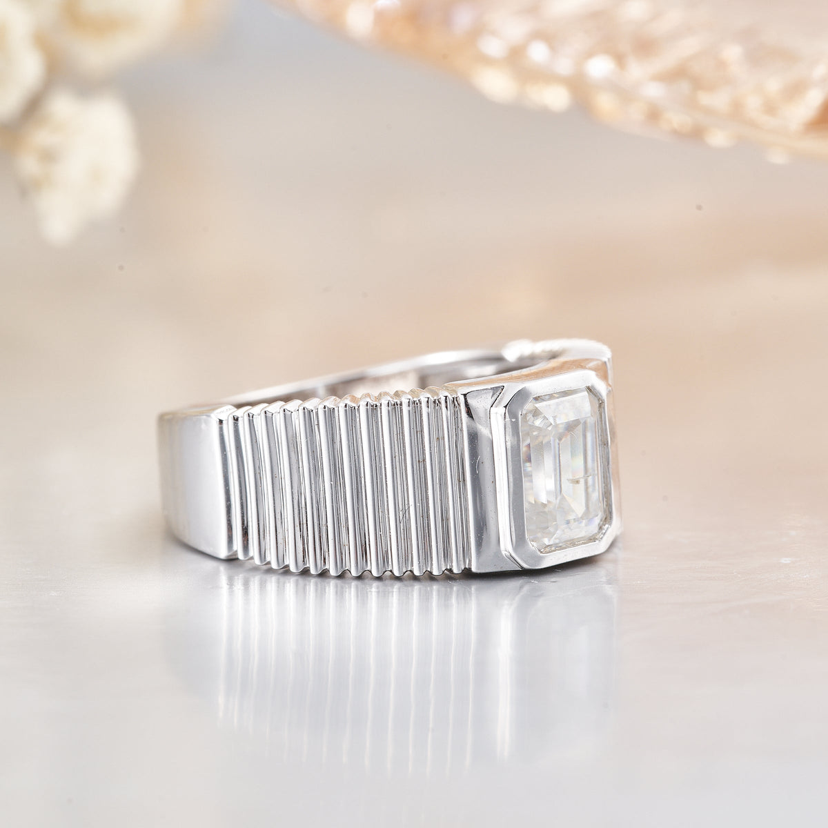 1CT Moissanite Emerald Cut Engagement Ring for Women