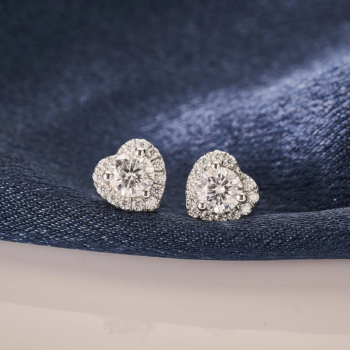 Moissanite Heart Shaped Halo Stud Earrings for Women 1CT