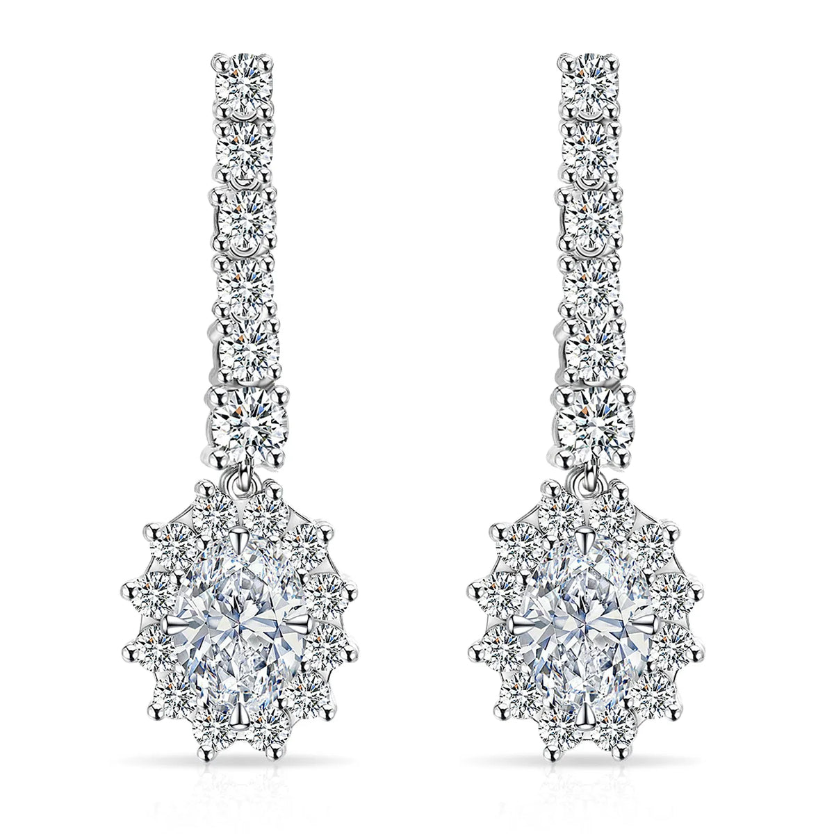 Moissanite Oval Drop Cluster Earrings for Women 1.7CT