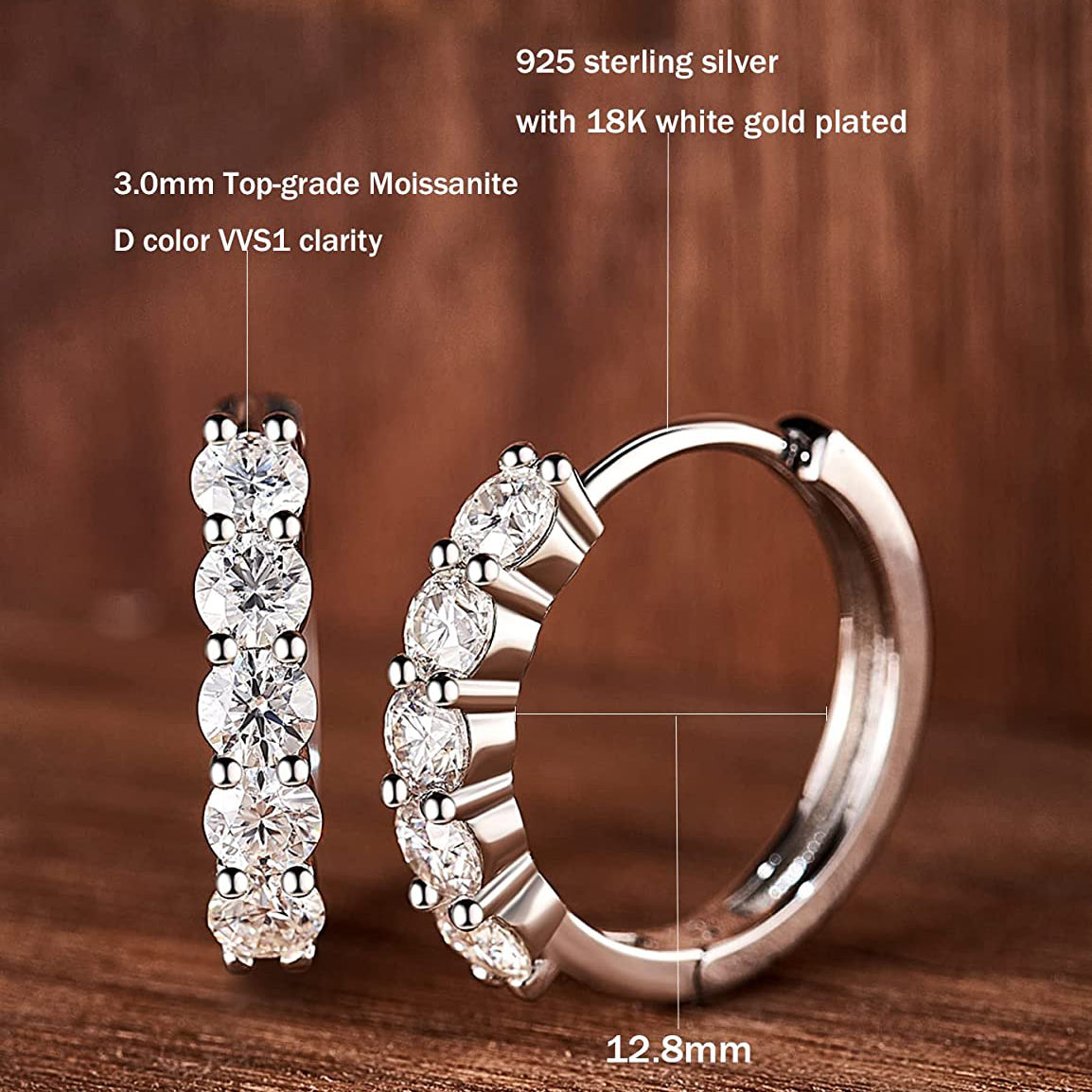 Moissanite Hoop Earrings for Women Girls Sterling Silver Small