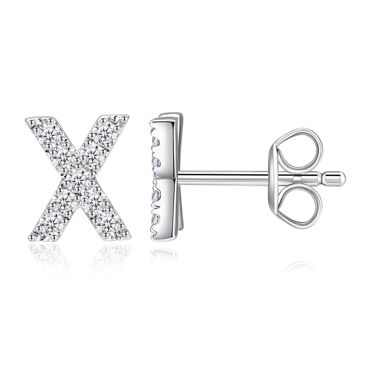 Moissanite Initial Letter Stud Earrings for Women in Silver