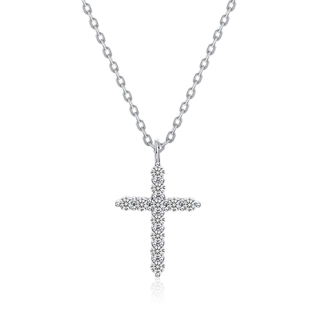 Moissanite Cross Pendent Necklace for Women in Sterling Silver 2.2MM/3MM