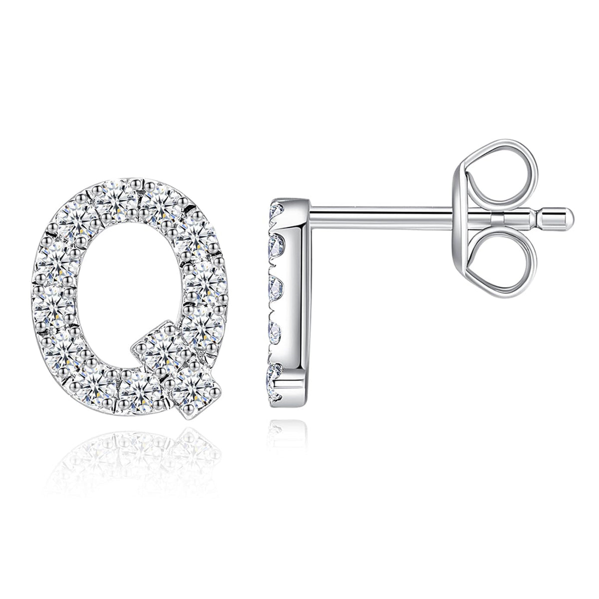 Moissanite Initial Letter Stud Earrings for Women in Silver