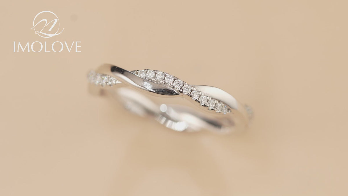 Full Moissanite Twist Wedding Band for Women 0.3CT 1.5mm