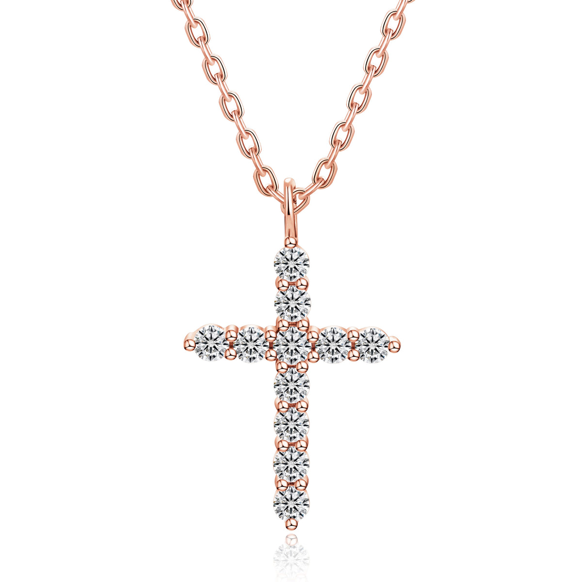 Moissanite Cross Pendent Necklace for Women in Sterling Silver 2.2MM/3MM