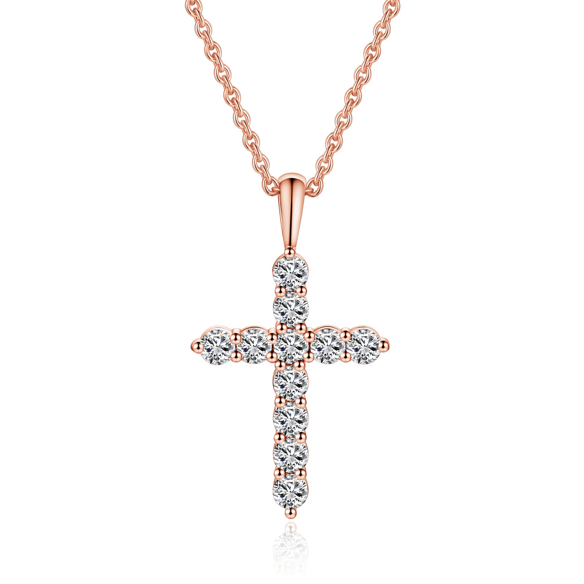 Moissanite Cross Pendent Necklace for Women in Sterling Silver 2.2MM/3MM