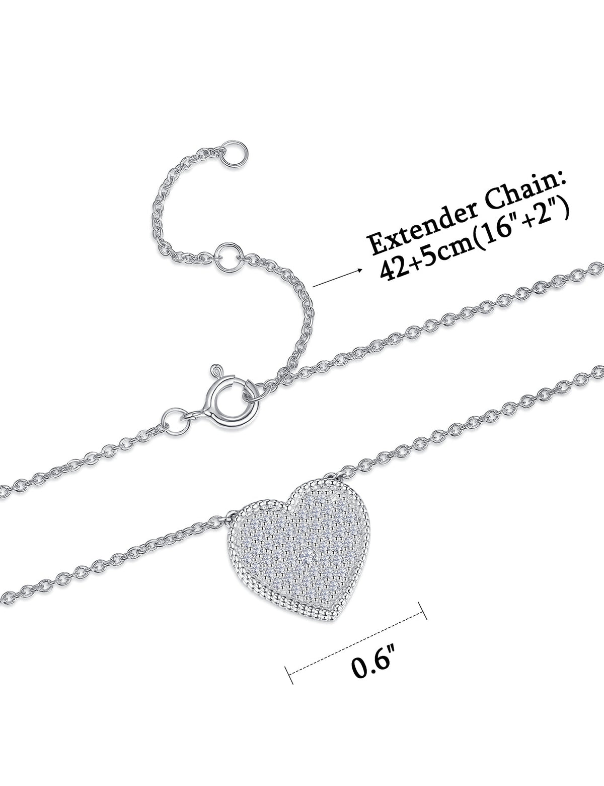 Moissanite Heart Sterling Silver Necklace for Women