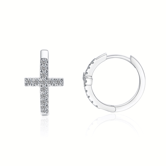 Moissanite Cross Hoop Earrings