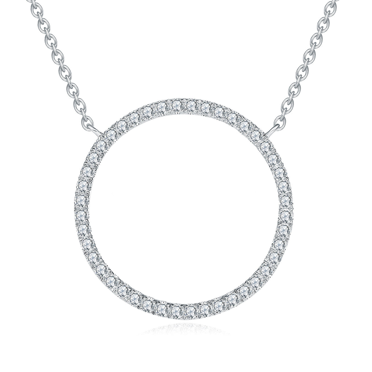Moissanite Circle Pendant Necklace for Women in Sterling Silver 1.5cm/2.5cm