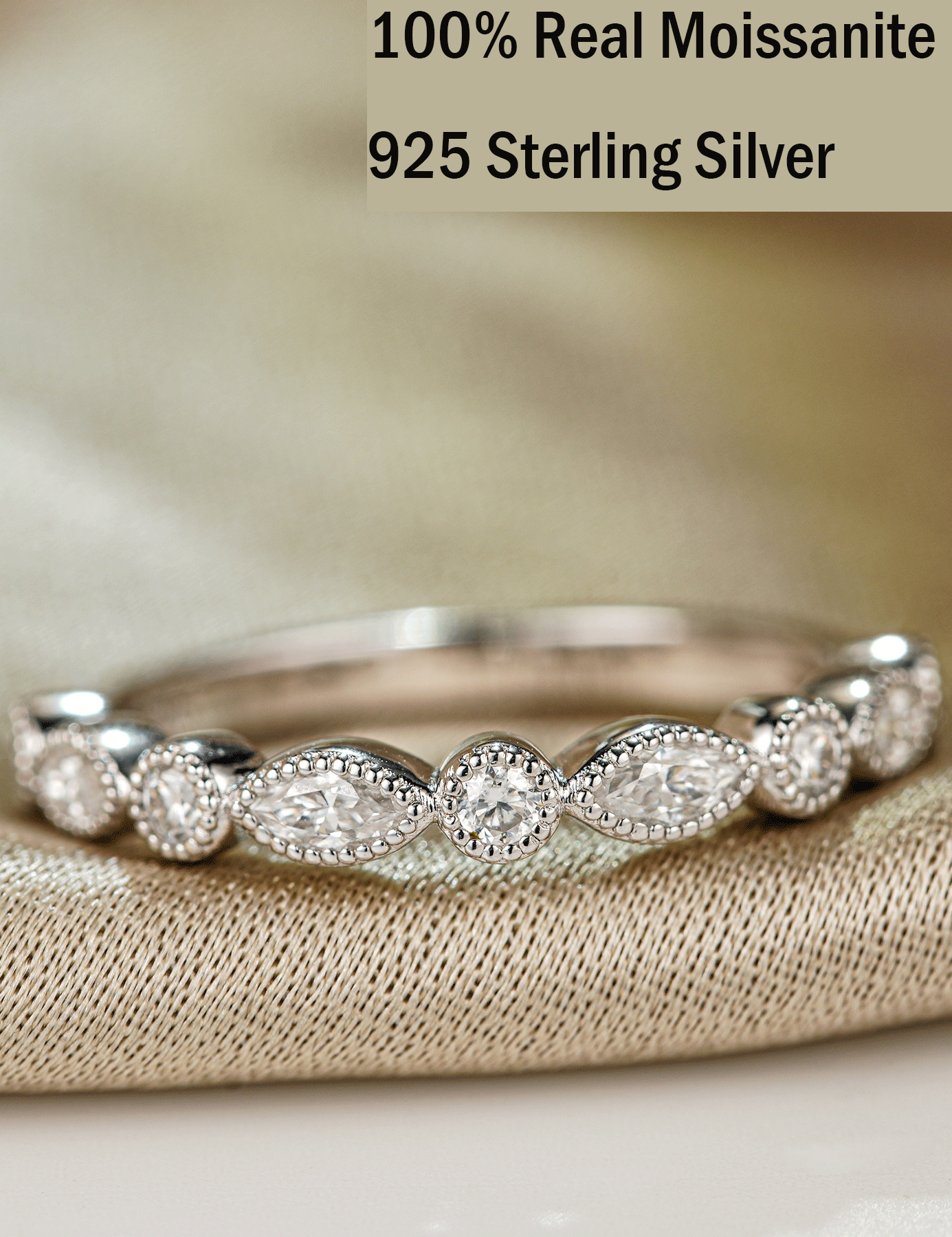 Marquise Silver Moissanite Wedding Band