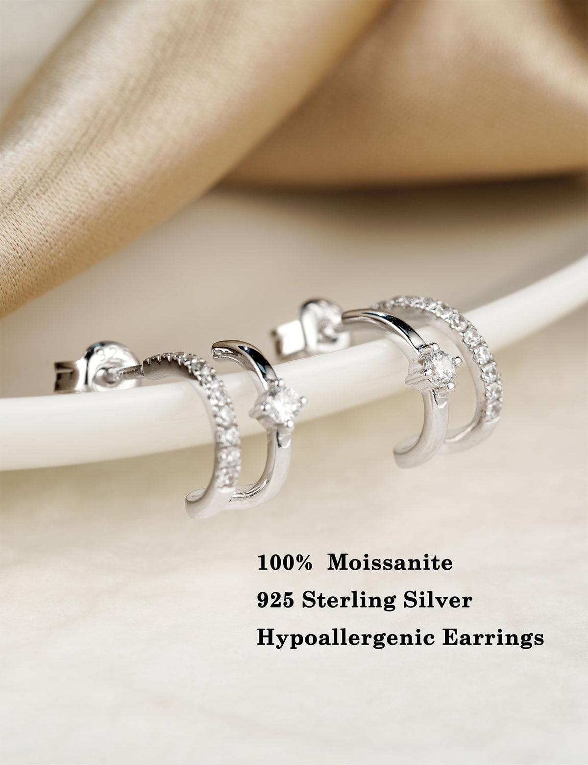 Moissanite Half Hoops Earrings with Solitaire Accent Stone