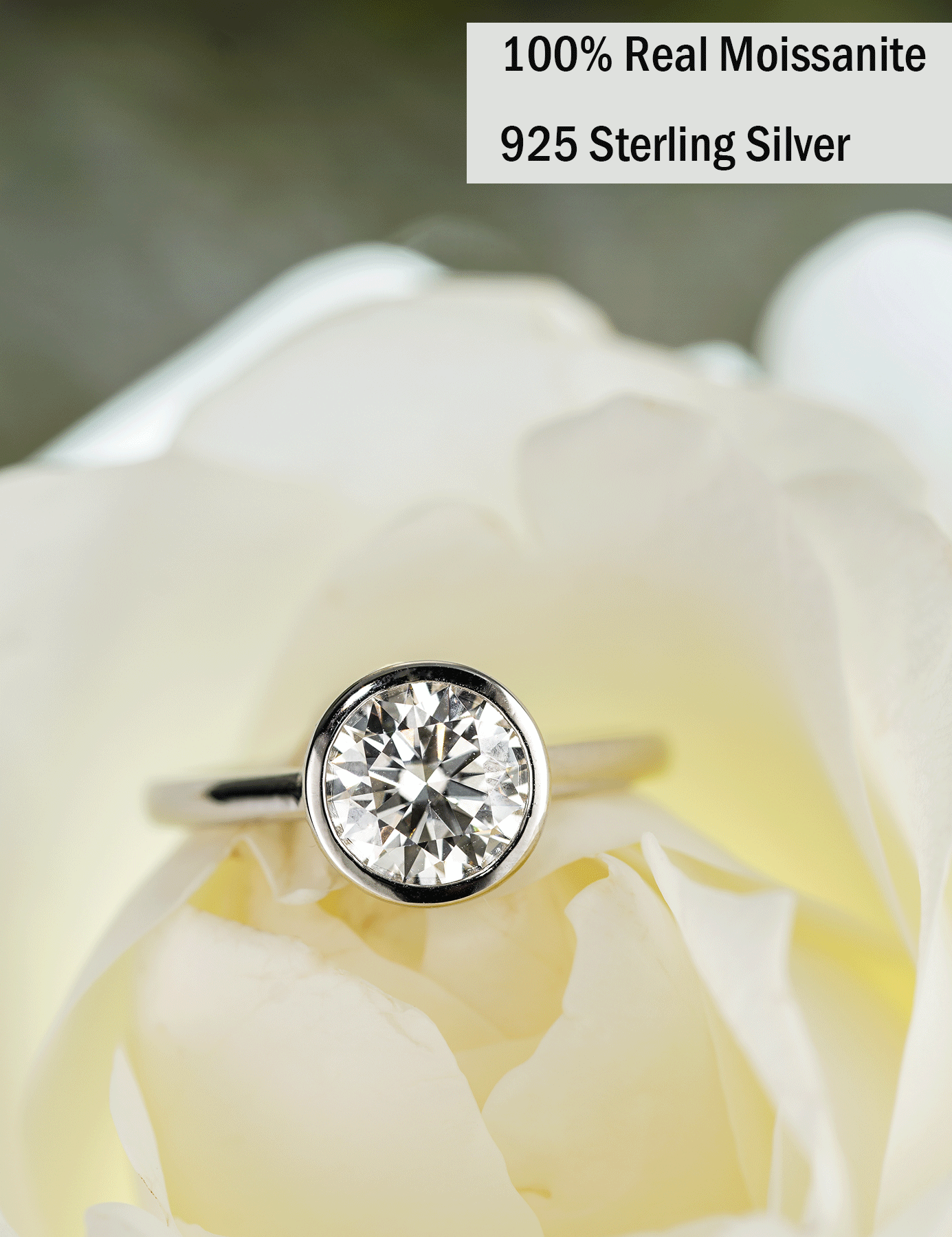 Solitaire Bezel Moissanite Hidden Halo Engagement Ring