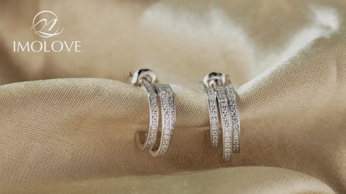 Three Row Moissanite Half Hoop Earrings