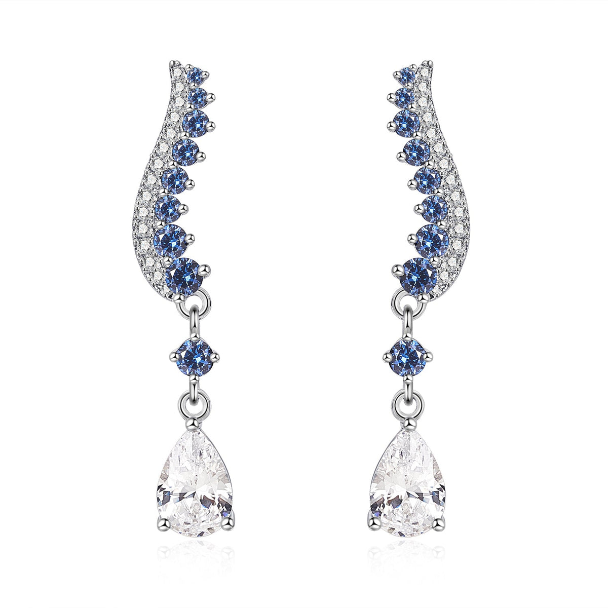 Moissanite Pear Angle Wing Sapphire Climber Dangle Earrings