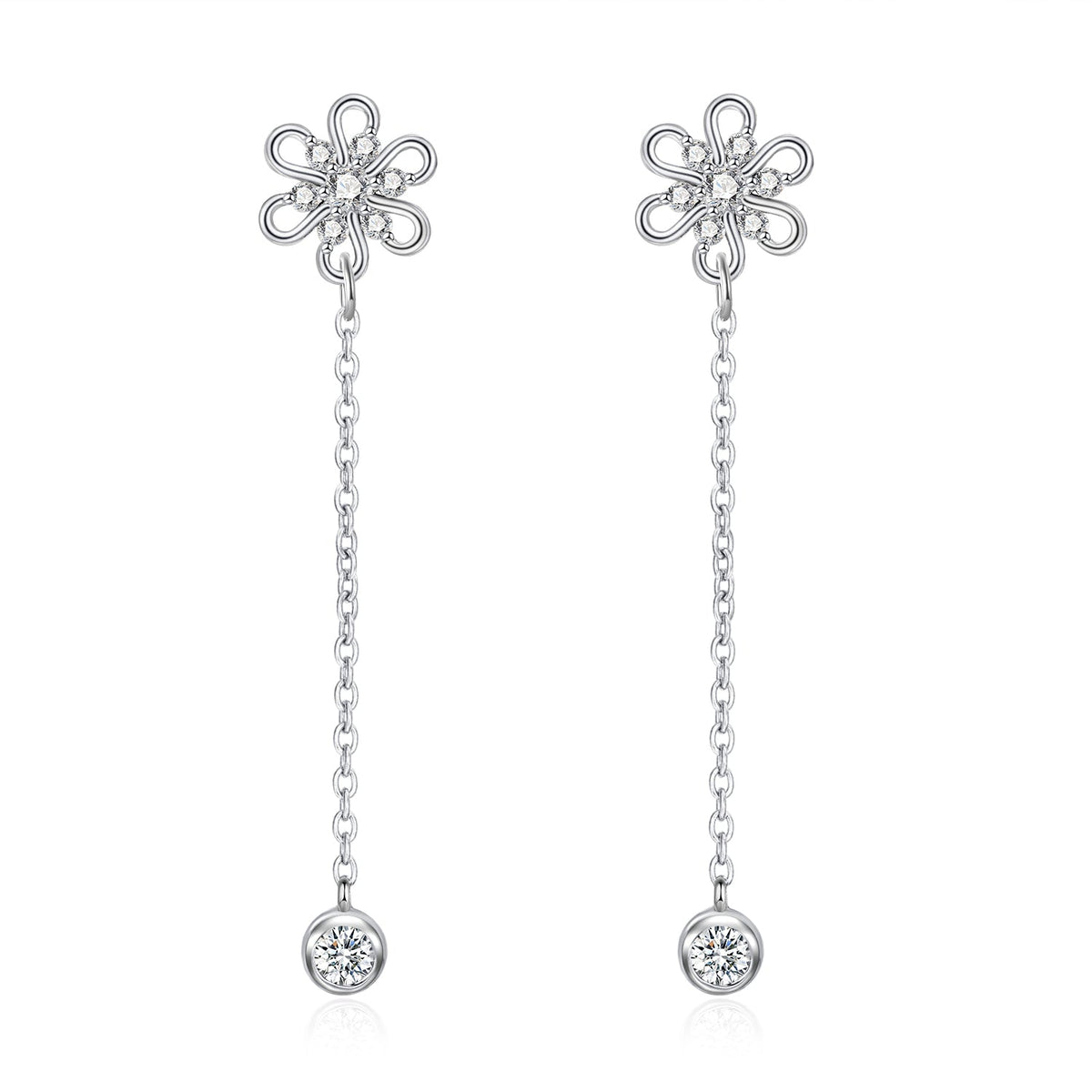 Moissanite Flower Dangle Long Earrings for Women in Silver
