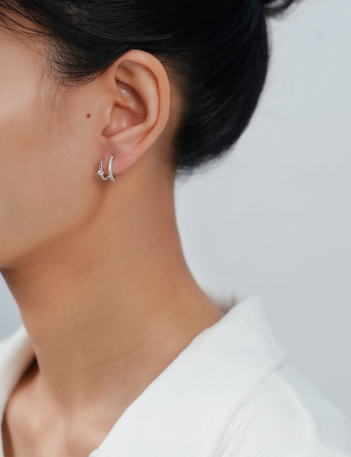 Moissanite Half Hoops Earrings with Solitaire Accent Stone