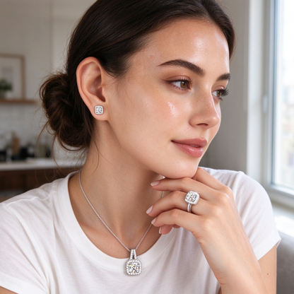 Moissanite Necklace, Earrings & Ring — Sold Separately or as a Set