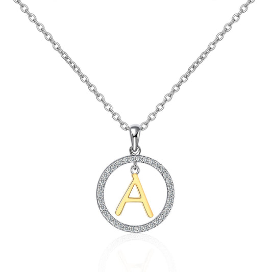 Moissanite Circle Letter A Pendant Necklace for Women