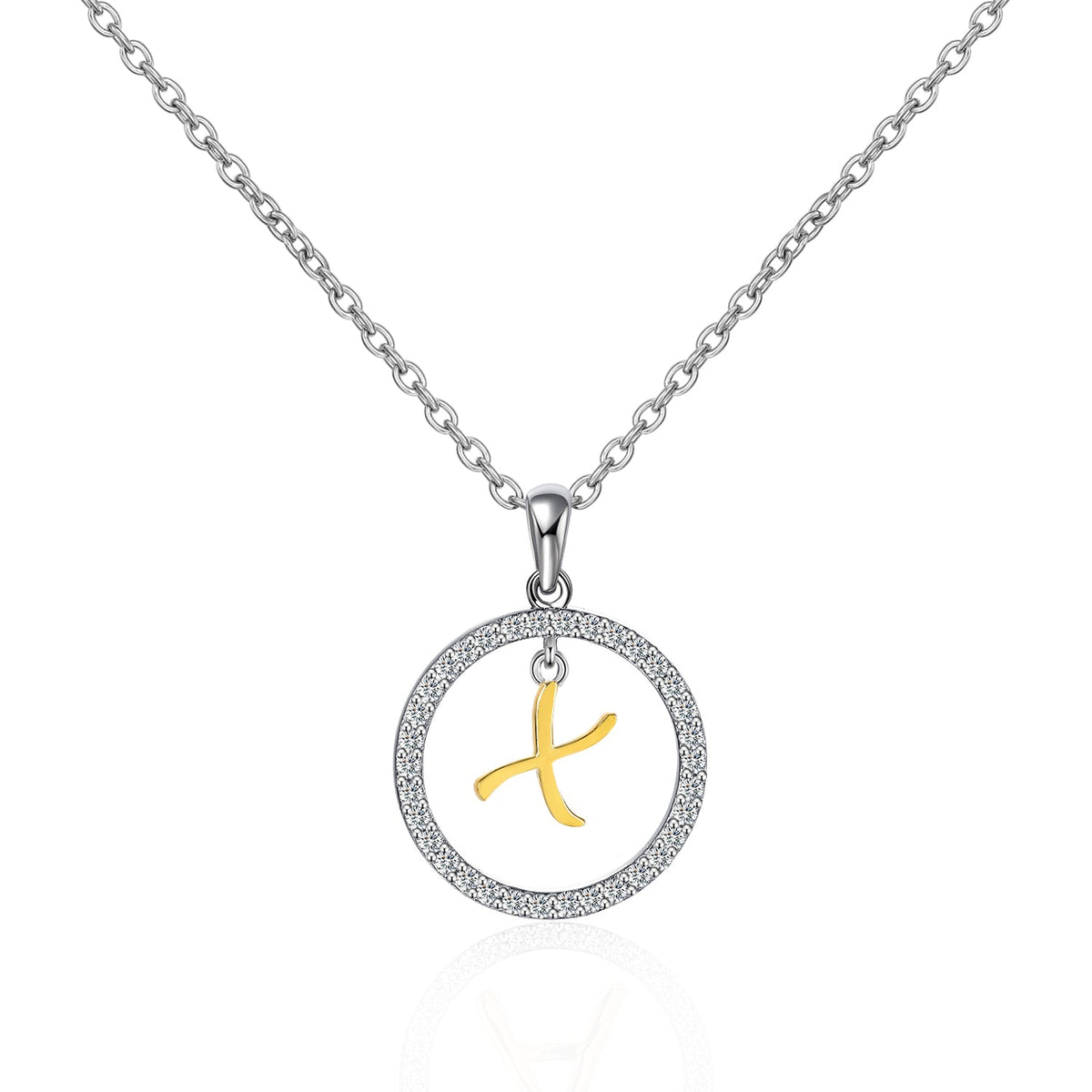 Moissanite Circle Letter X Pendant Necklace for Women