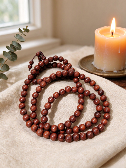 Wood Bead Bracelet for Women - 108 Stackable Beaded Bracelet to Wear with Watch, Cross Detail