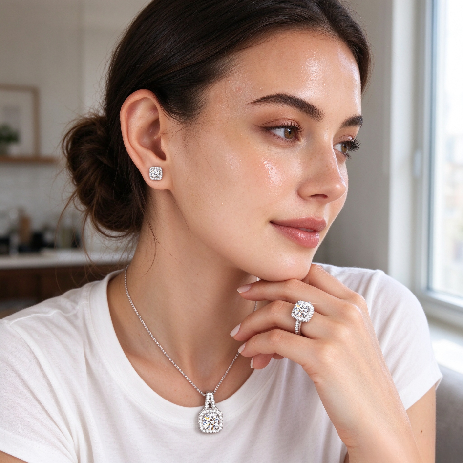 Moissanite Necklace, Earrings & Ring — Sold Separately or as a Set