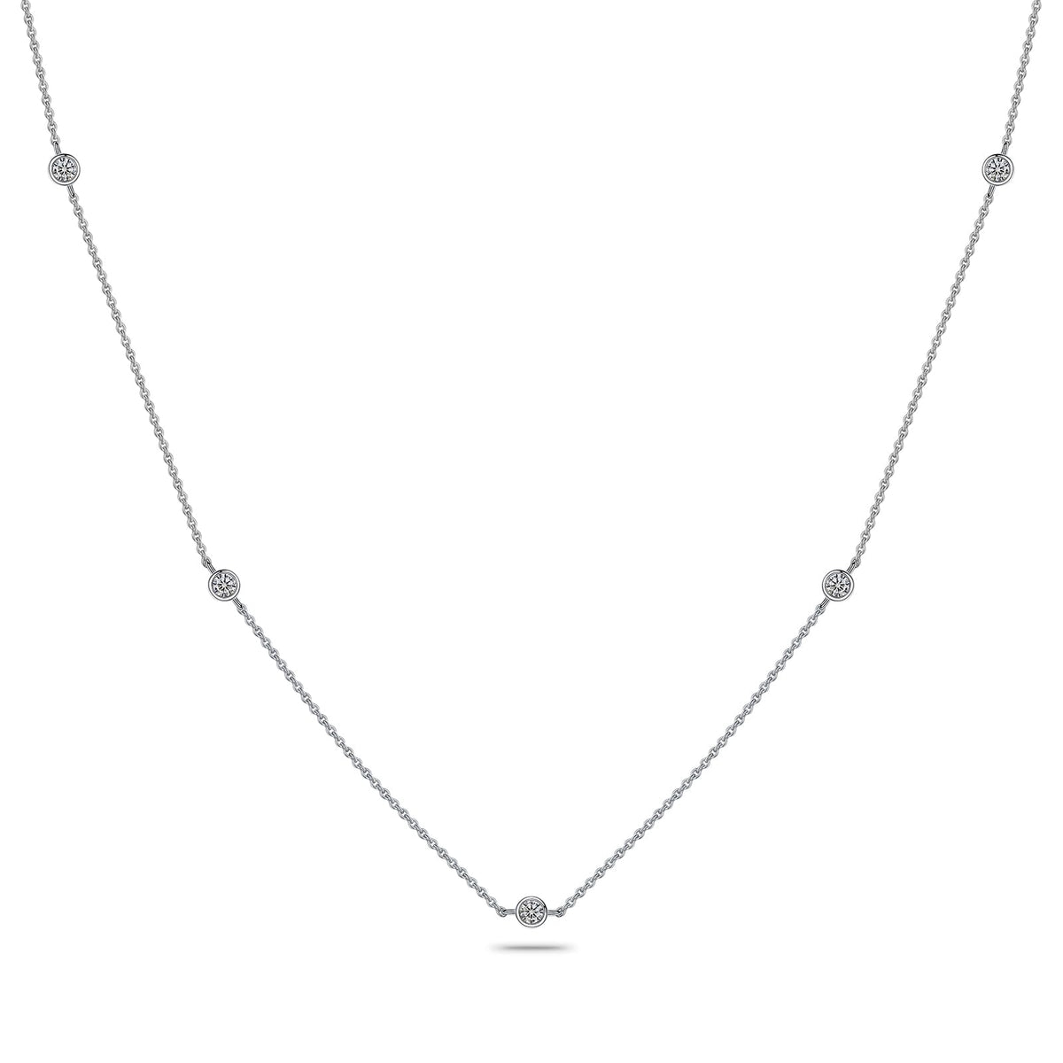Moissanite Station Necklaces for Women Sterling Silver Dainty Bezel Set Stones 3.0MM