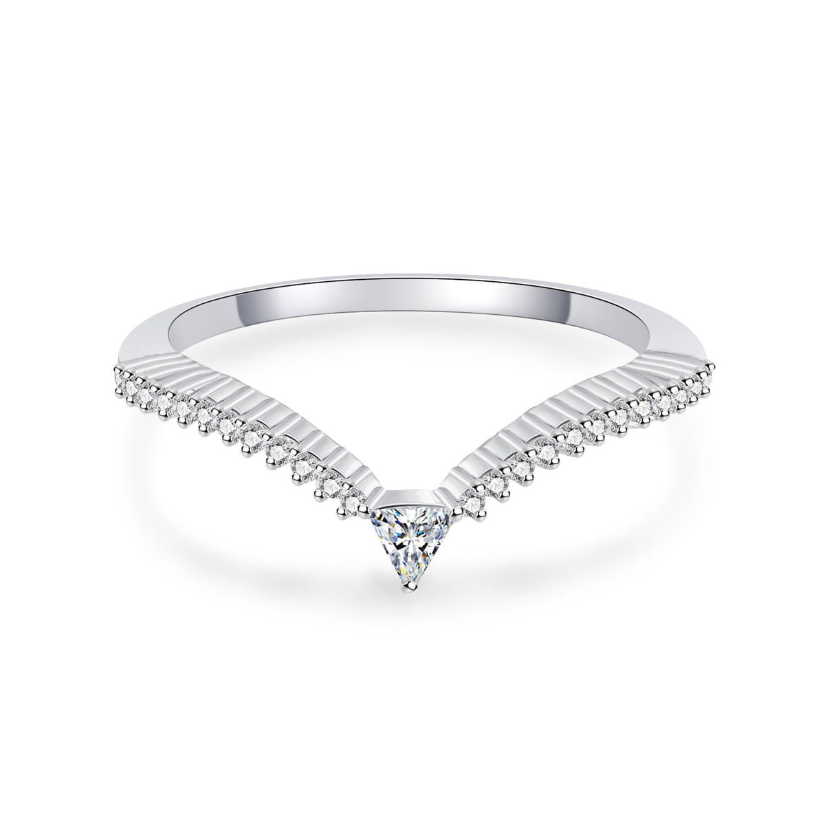 V Shaped Moissanite Curved Wedding Band for Women 0.22CT