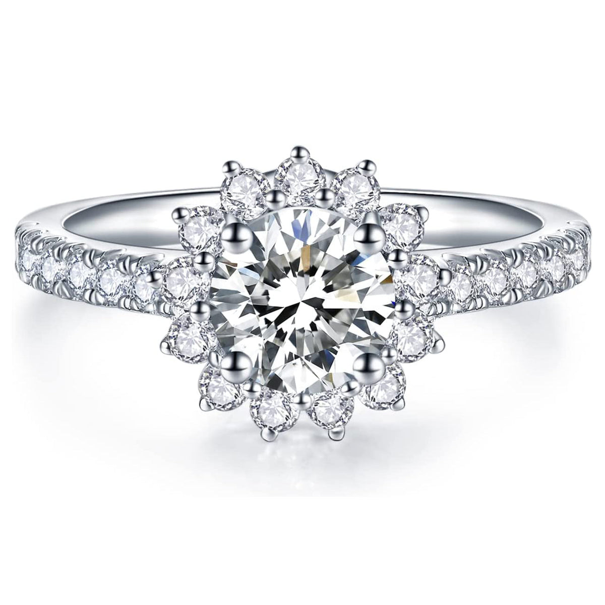 Moissanite Flower Halo Engagement Rings for Women 1.64CT
