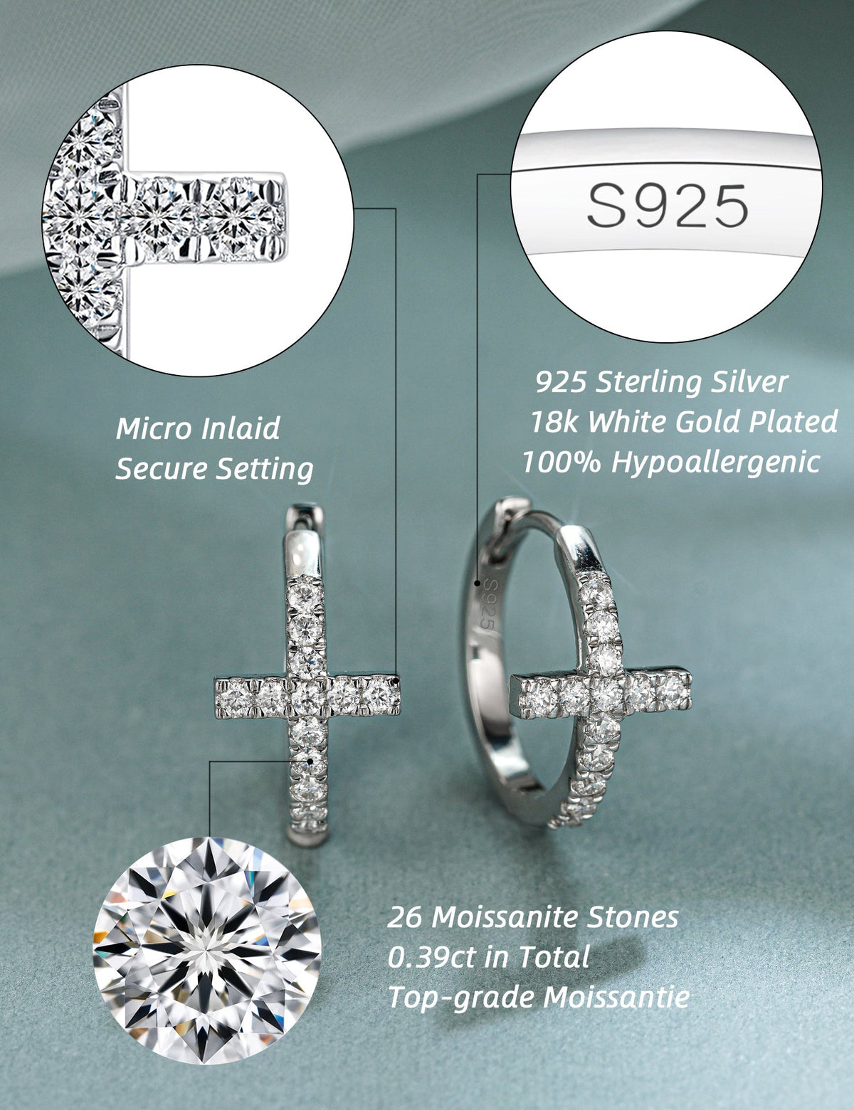 Moissanite Cross Hoop Earrings