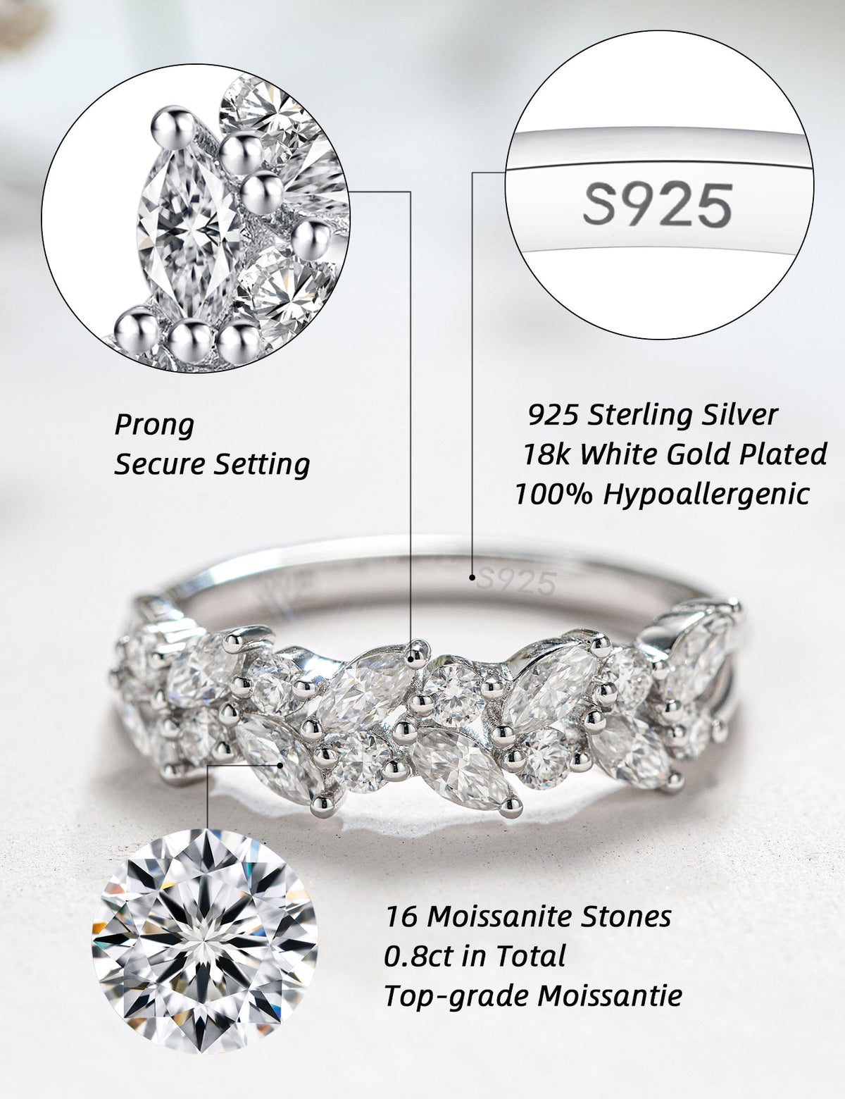 Moissanite Trendy 0.8 Carat Marquise Eternity Wedding Band for Women