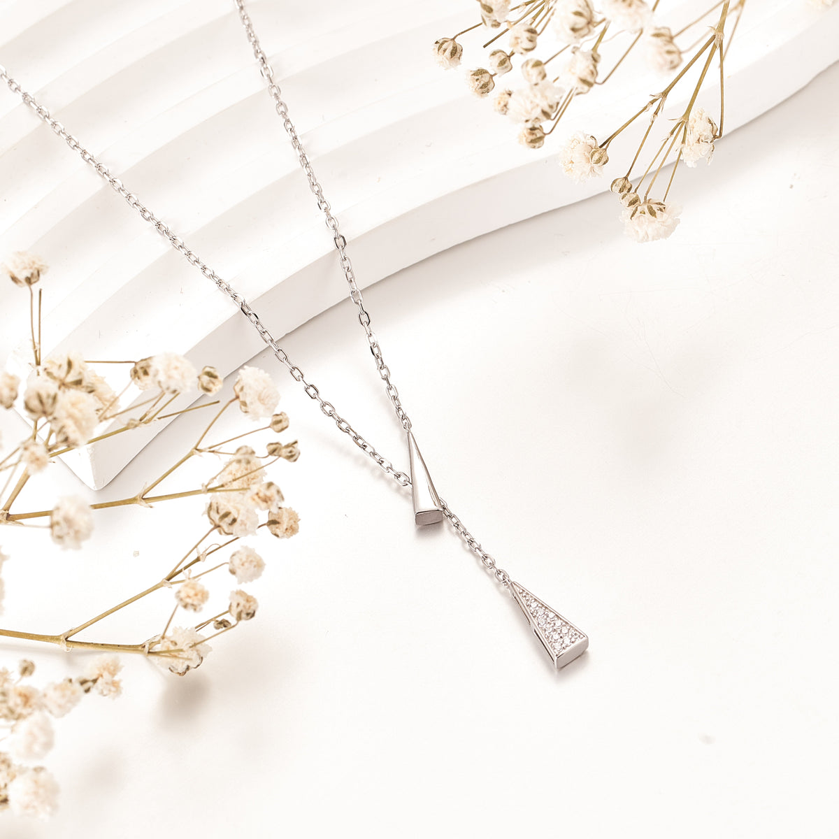 Moissanite Triangle Pendant Necklace for Women in Silver