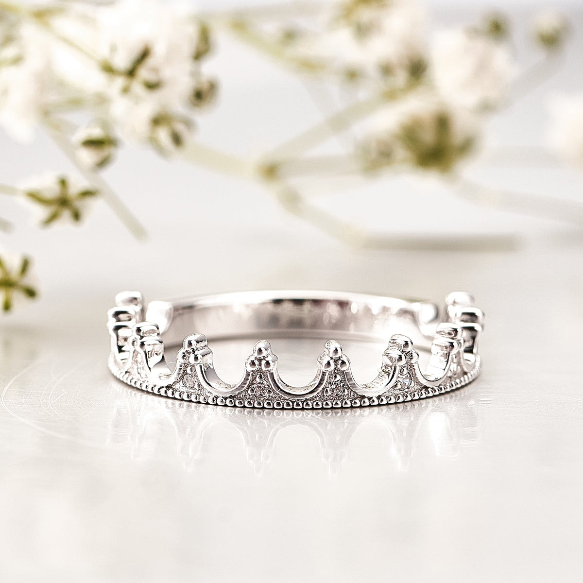 Moissanite Tiara Crown Stackable Wedding Band for Women