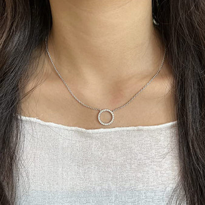 Moissanite Circle Pendant Necklace for Women in Sterling Silver 1.5cm/2.5cm