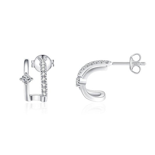 Moissanite Half Hoops Earrings with Solitaire Accent Stone