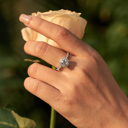 Moissanite Round Halo Engagement Rings for Women 1.64CT