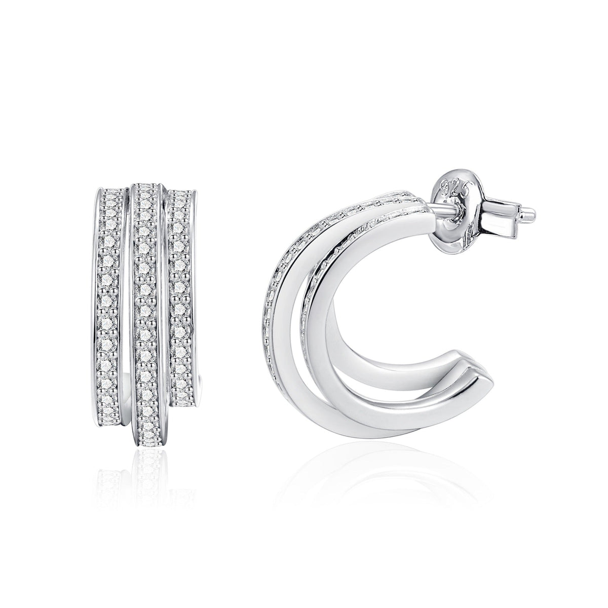 Three Row Moissanite Half Hoop Earrings