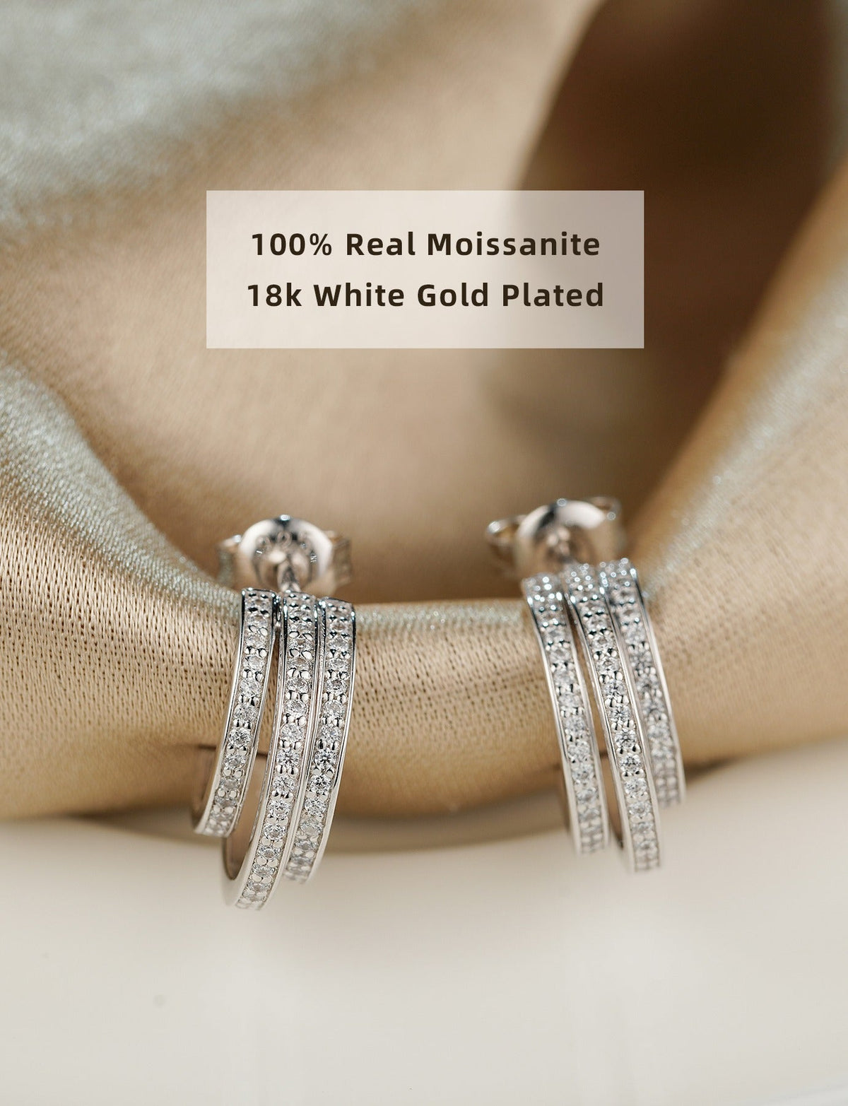Three Row Moissanite Half Hoop Earrings