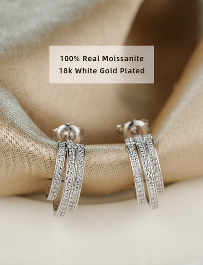 Three Row Moissanite Half Hoop Earrings