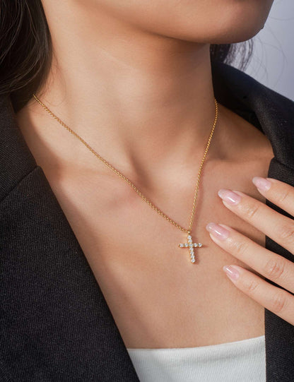 Moissanite Cross Pendent Necklace for Women in Sterling Silver 2.2MM/3MM