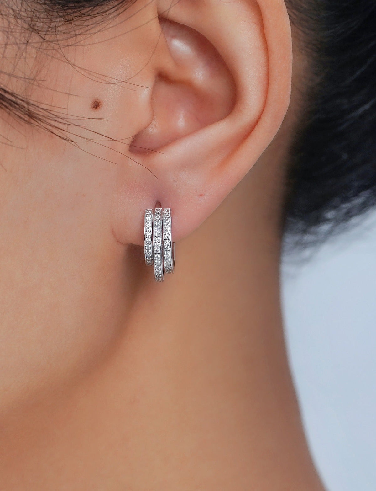 Three Row Moissanite Half Hoop Earrings