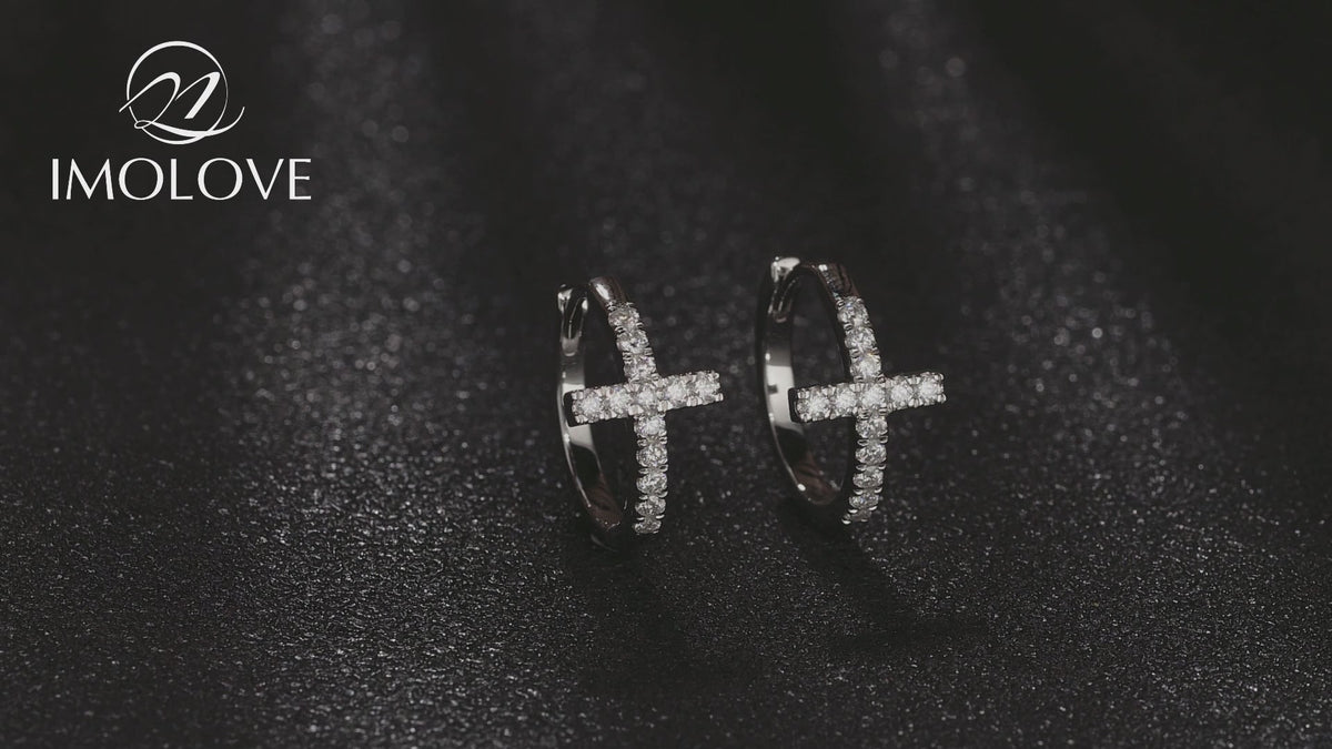 Moissanite Cross Hoop Earrings