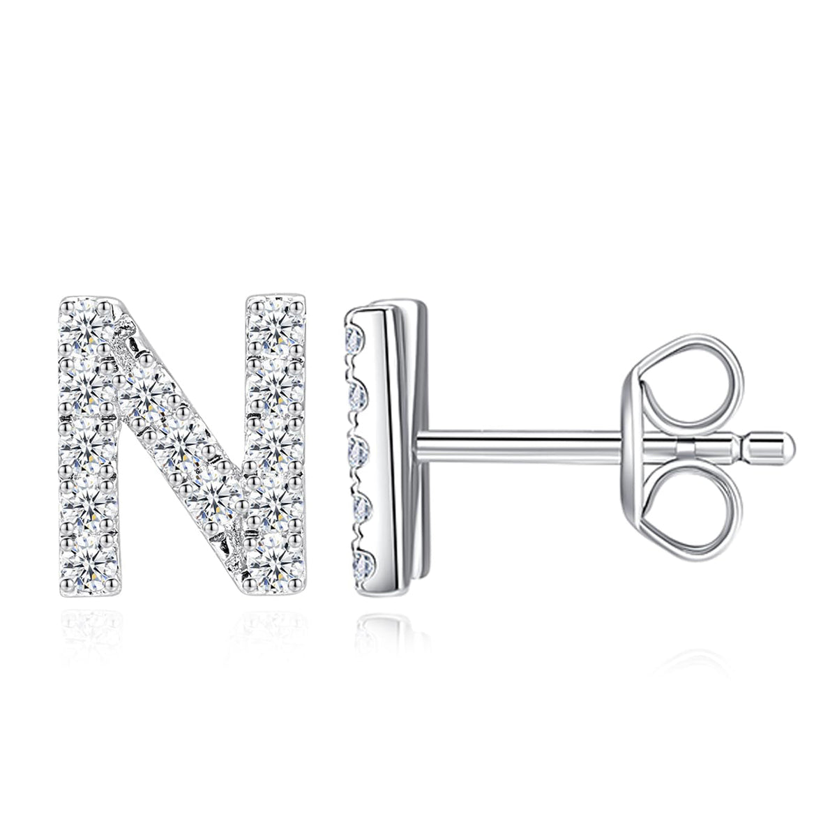 Moissanite Initial Letter Stud Earrings for Women in Silver