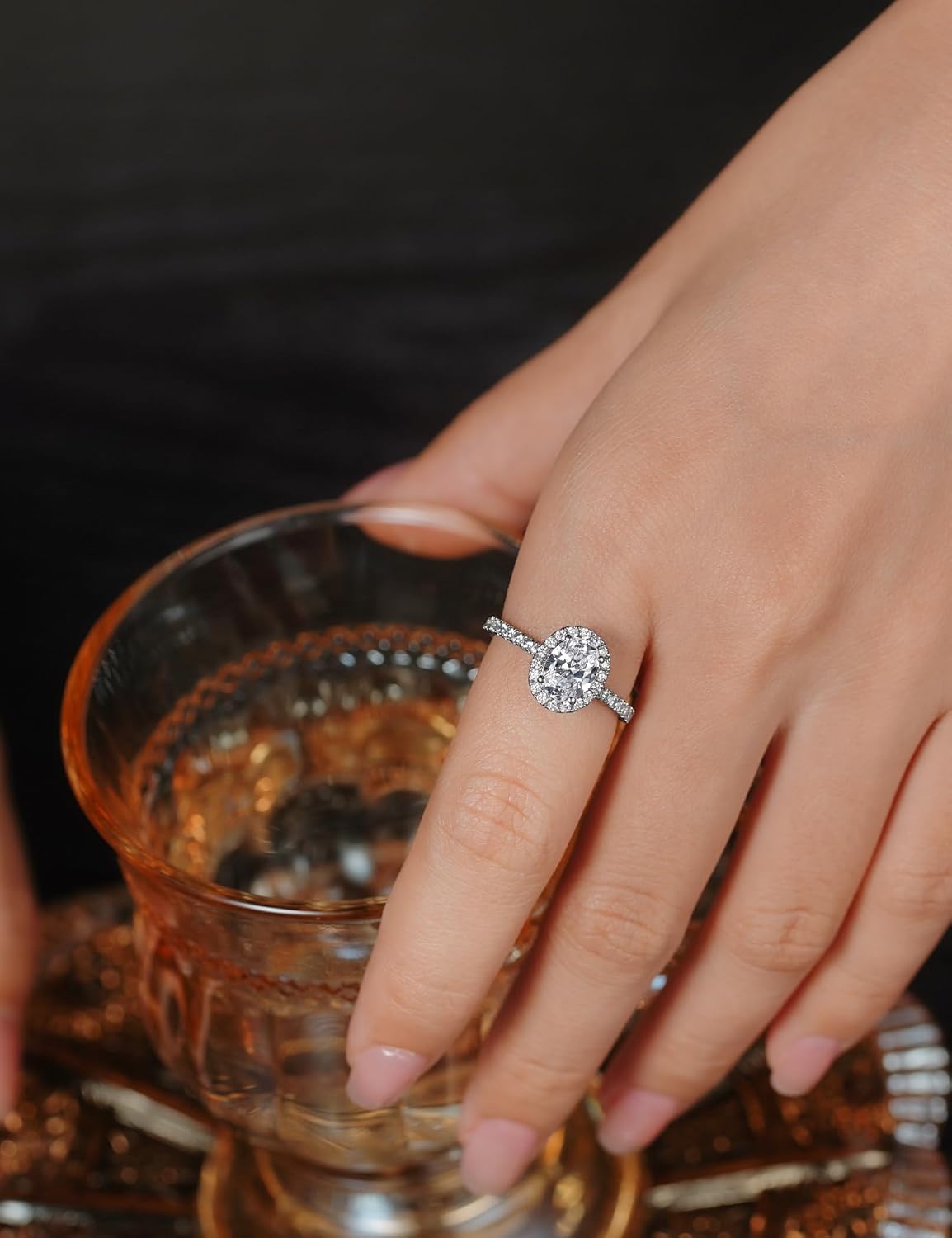 Moissanite Oval Halo Engagement Rings for Women